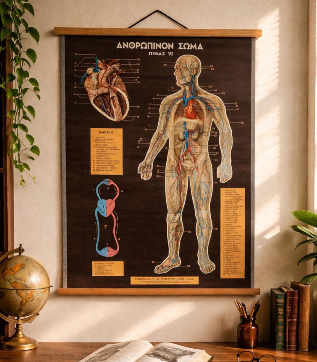 Circulatory System Pull Down Chart Vintage Human Body Anatomy ...