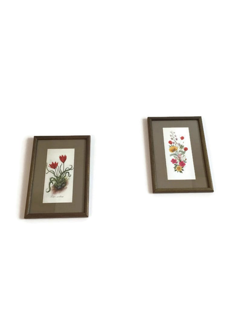 Set of Two Floral Wall Decor Framed Floral Prints Vintage Etsy