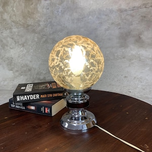 Amber ball lamp chrome table lamp Vintage bedside lamp