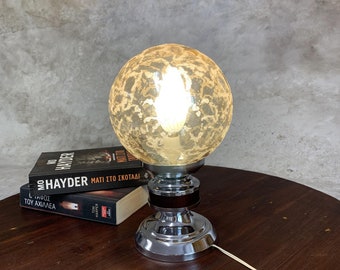 Amber ball lamp chrome table lamp Vintage bedside lamp