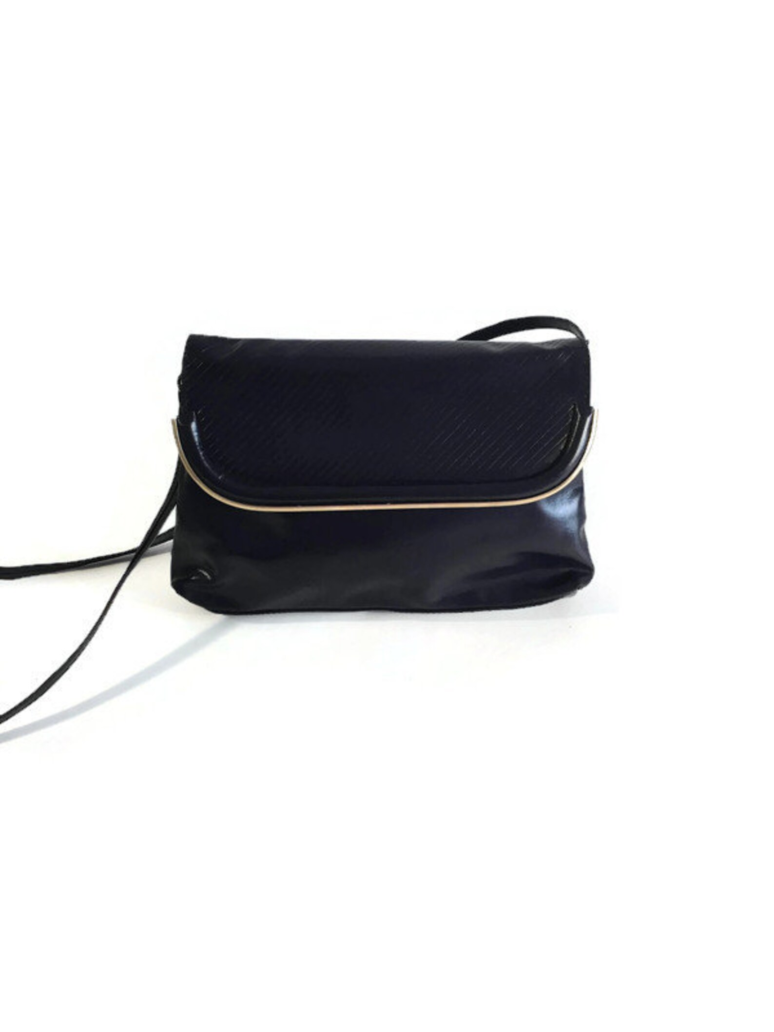 Vintage Black Crossbody Bag With Frame Black Leather Etsy