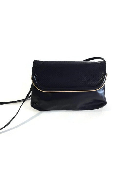 Vintage Black Crossbody Bag with frame, Black Lea… - image 2