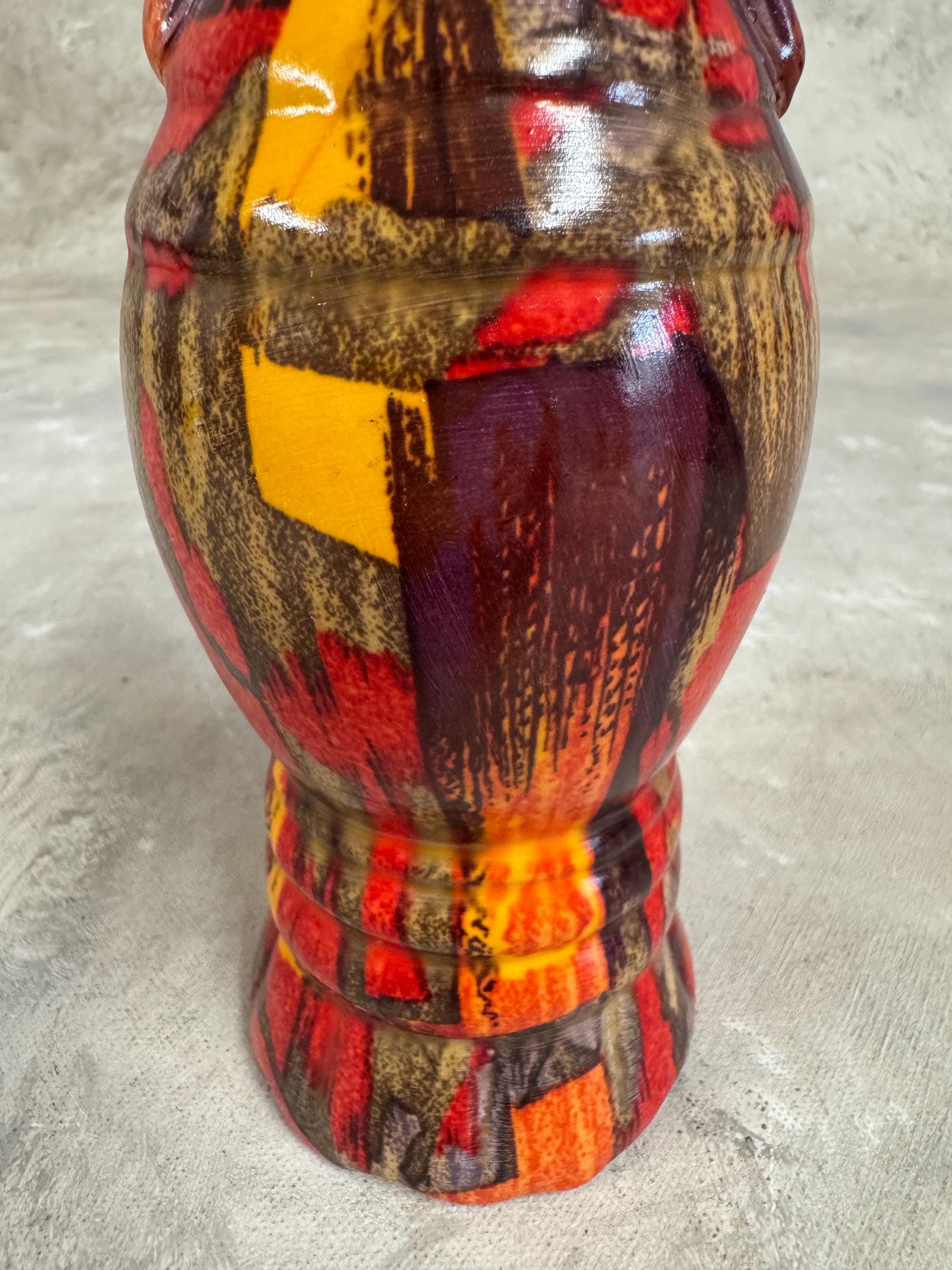 ギリシャ製のヴィンテージ抽象模様の陶器の花瓶、ギリシャのカラフルな