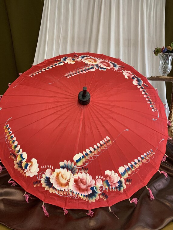 Hand painted Parasol, bamboo umbrella, Vintage Ja… - image 3