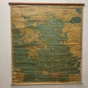 Vintage Griechenland Politische Karte Schulkarte Schulkarte Pull Down Chart Karte von Greeece Griechenland Pull-Down-Politische Landkarte von Griechenland.