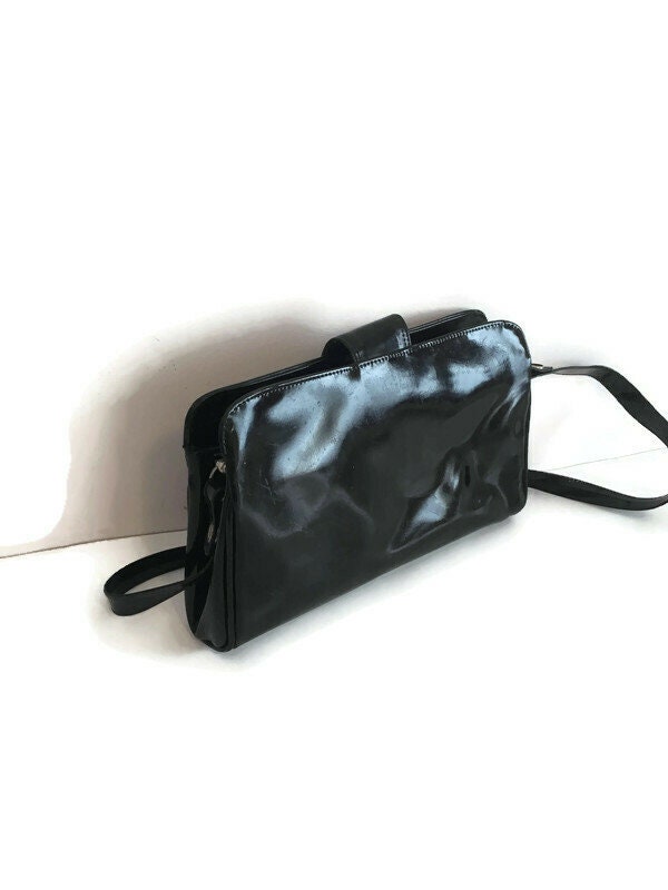 black vinyl crossbody bag
