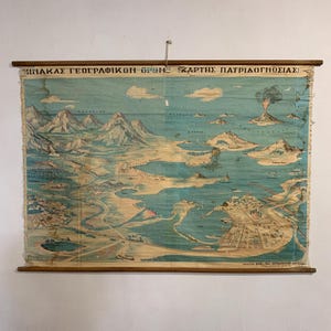 Map of Geographical terms Original pull down school chart Land Map in Greek language Vintage Map Pull Down Map School chart Geography