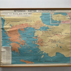 Historische Karte, Vintage Karte, griechische Karte, Griechenland und Kleinasien, historische Karte, seltene Karte, Klassenzimmer Karte, Wandbehang