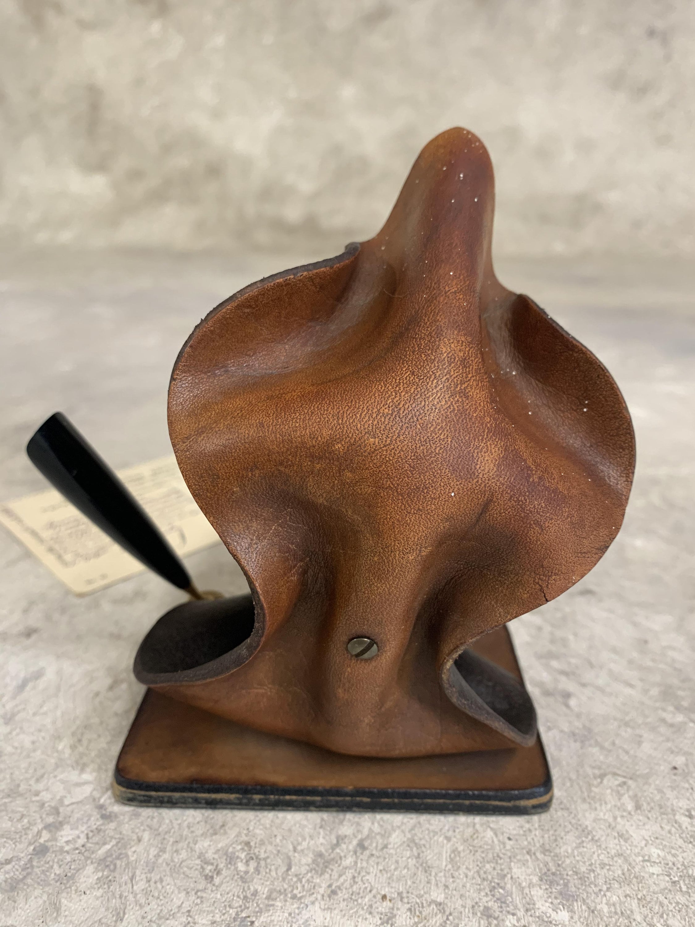 Vintage 1970s Italian Globe Pen Holder: Retro Leather Desk