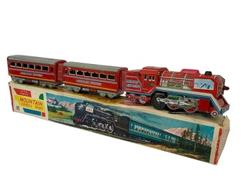 Rare locomotive, Vintage Train made in Greece by KB Toys, Toys Mountain Express Train Battery Operated, retro toys, antique train