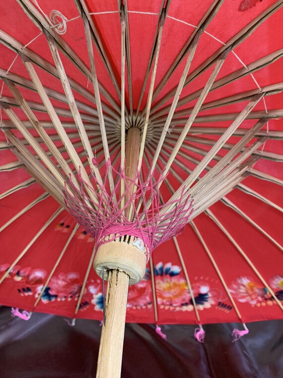Hand painted Parasol, bamboo umbrella, Vintage Ja… - image 8
