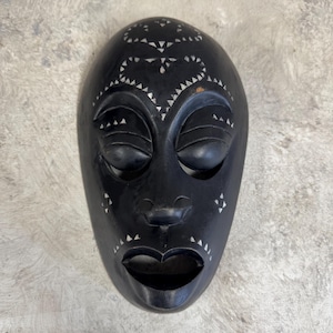 Unique African Wall Decor  Rustic Wooden Folk Art Mask from Africa, Tribal Vintage African Sculpture Handmade Wooden Warrior Mask