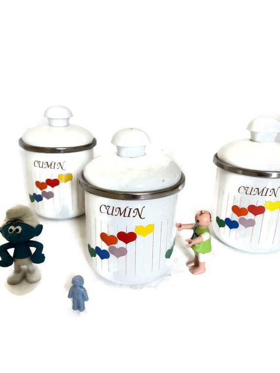 Set Of 3 Vintage Enamel Kitchen Canisters Rustic Kitchen Etsy