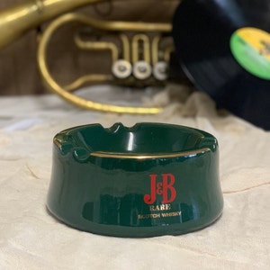 Vintage J&B green Cigar Ciragette Porcelain Ashtray, French Collectible Tobacco Ashtray Advertising Barware.