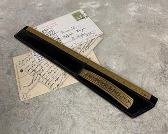 Vintage Bronze Stainless Letter Opener with Ruler, Antique Envelope Opening Tool, Retro Office Desk Accessory, 1960s Gift