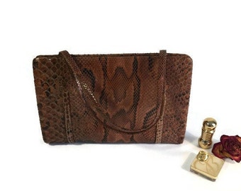 Snake skin embossed leather handbag, Vintage Leather Handbag, 1990s Vintage Snakeskin Leather Handbag, elegant snake bag