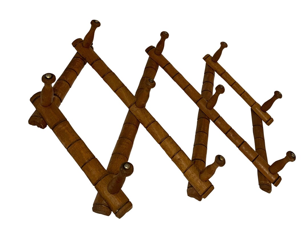 Vintage Wooden Pegs Accordion Wall Hooks Mug Rack Davar Etsy