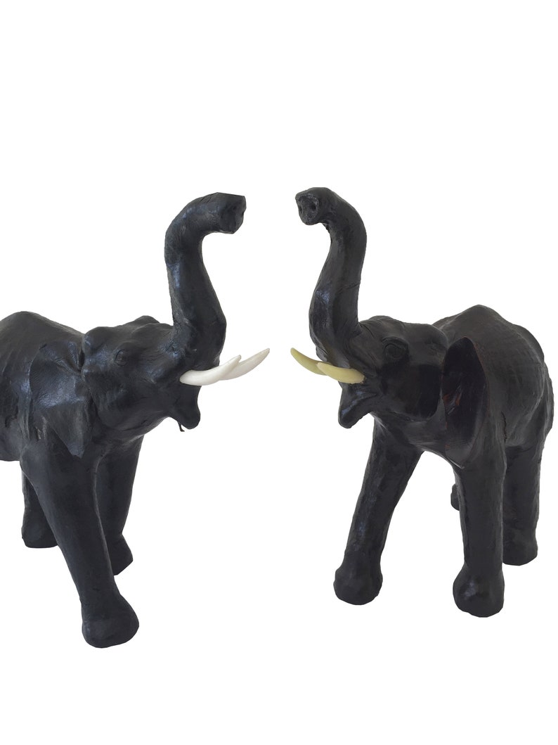Set of Two Leather Elephant Figurines Elephant Figurine Etsy