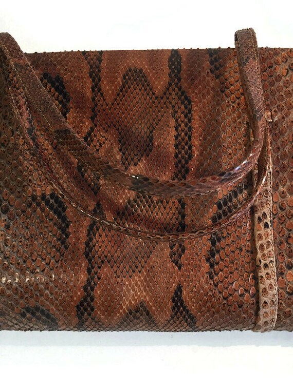 Snake skin embossed leather handbag, Vintage Leat… - image 6