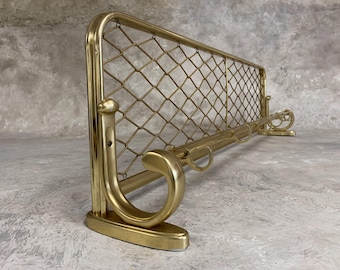 Mid-Century Danish Gold Aluminum Coat Hanger with Shelf, Vintage Coat Rack with Six Hooks and Hat Rack