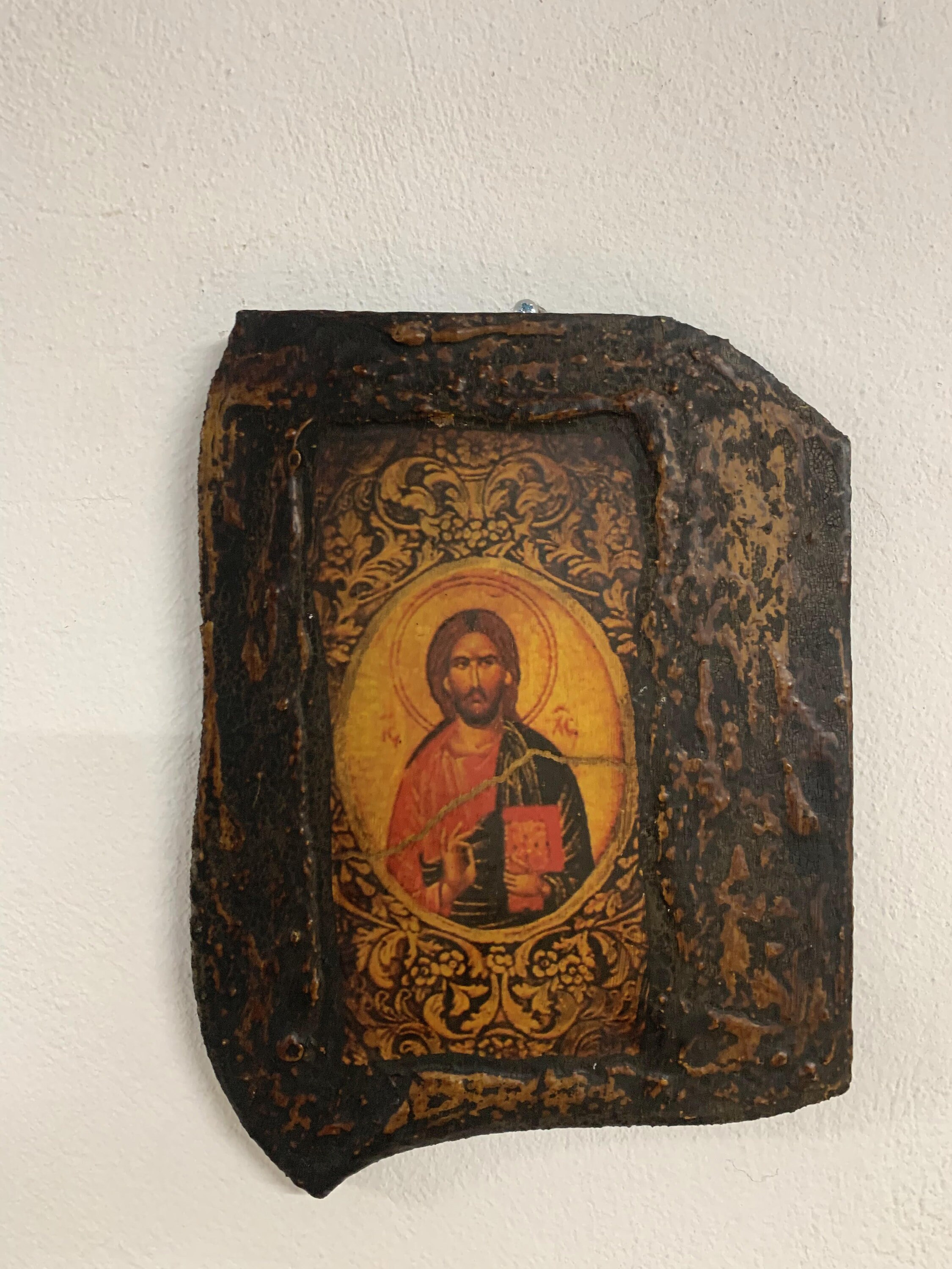 アンティーク宗教画イコン全能者ハリストスパントクラトール骨董品