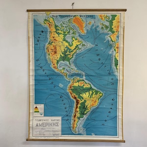 Mappa geofisica dell'America Mappa geografica Mappa americana vintage Grafico scolastico Mappa scolastica Mappa arazzo da parete Mappa a scomparsa.