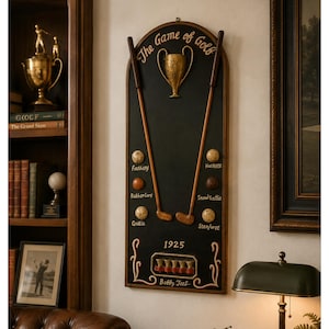 Vintage-Wandplakette zur Golfgeschichte, Bobby Jones' Darstellung der Golfball-Evolution von 1925, 3D-Clubhausdekoration, Geschenk für Golfer