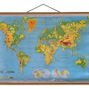Il grafico a discesa del mondo, mappa dell'atlante mondiale vintage, mappa dell'aula, grafico scolastico, mappa scolastica, mappa scolastica di geografia