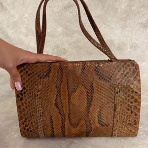 Snake skin embossed leather handbag, Vintage Leather Handbag, 1990s Vintage Snakeskin Leather Handbag, elegant snake bag