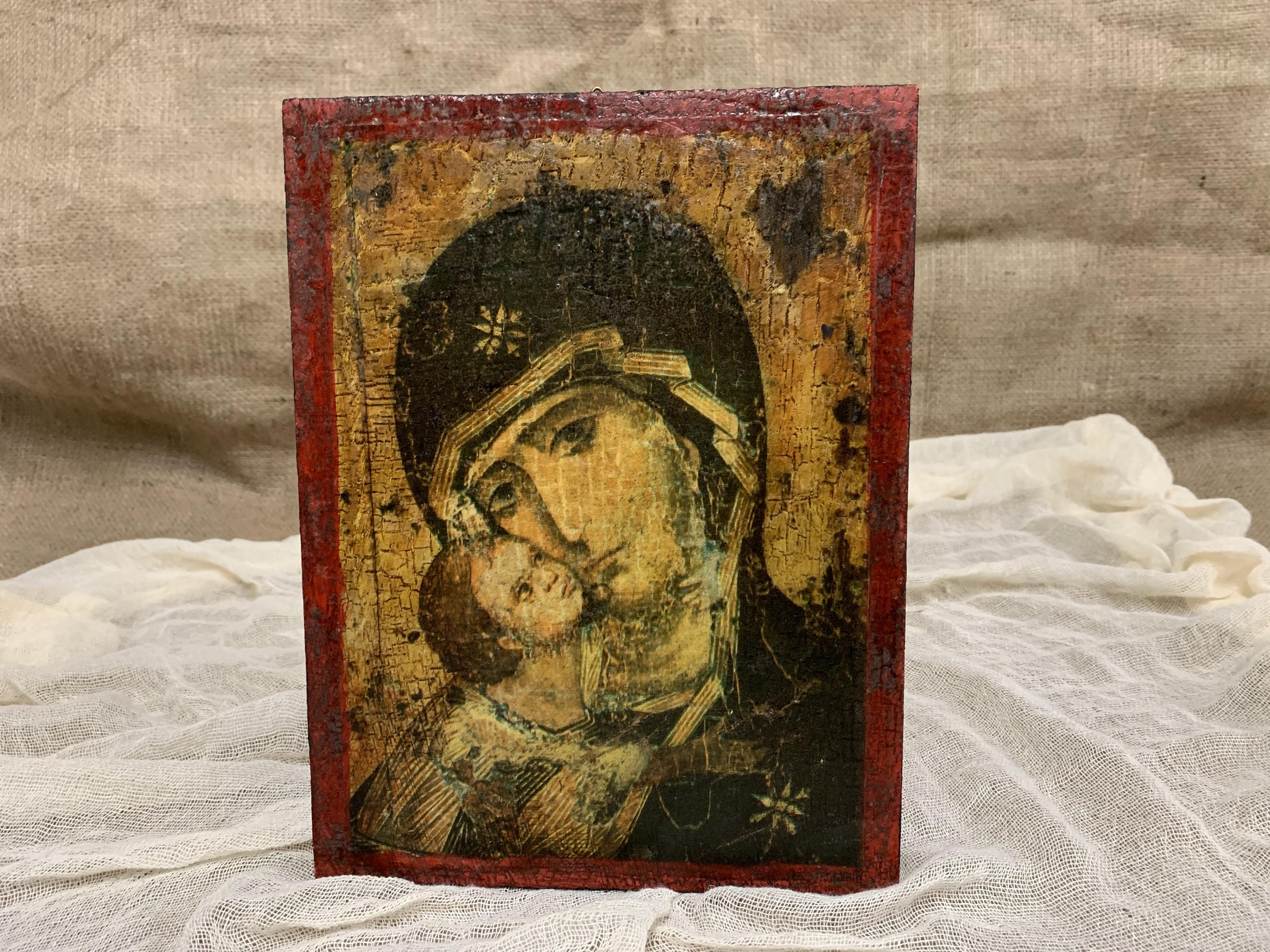 Virgin Mary and Jesus Wooden Byzantine Orthodox Icon pic