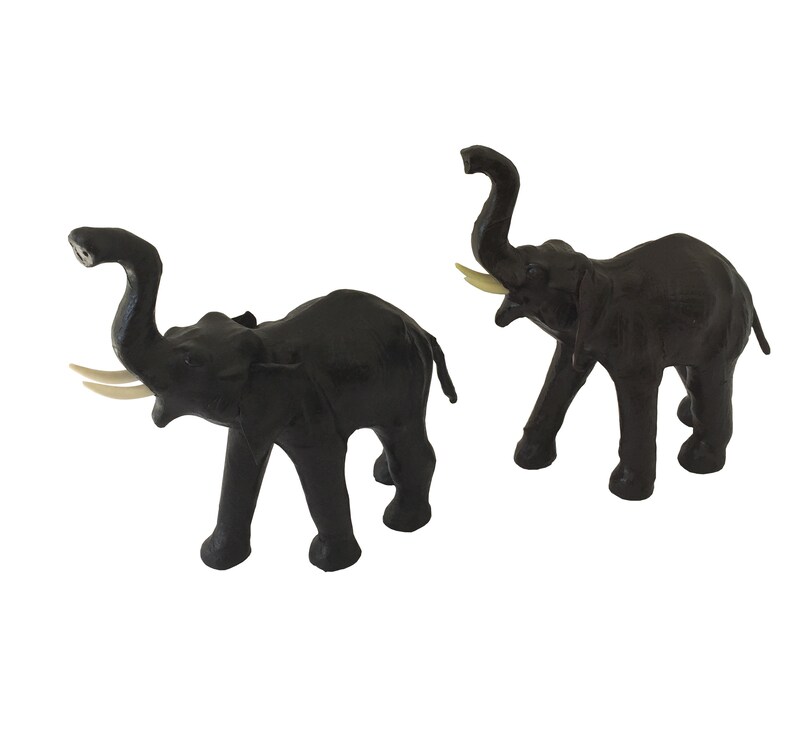 Set of Two Leather Elephant Figurines Elephant Figurine Etsy