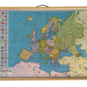 Vintage Politische Landkarte Europa mit Flaggen Roll Down Map