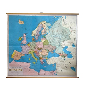 Vintage Europakarte, seltene Wandtafel, Politische Schulkarte, alte Karte, Vintage Europakarte, Wandkarte, Klassenzimmer Karte, Wanddeko