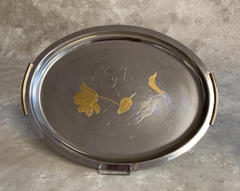 Vassoio da portata Vintage Corona Rostfrei 18/10 placcato oro - Acciaio inossidabile decorato con manici per intrattenimento e regalo