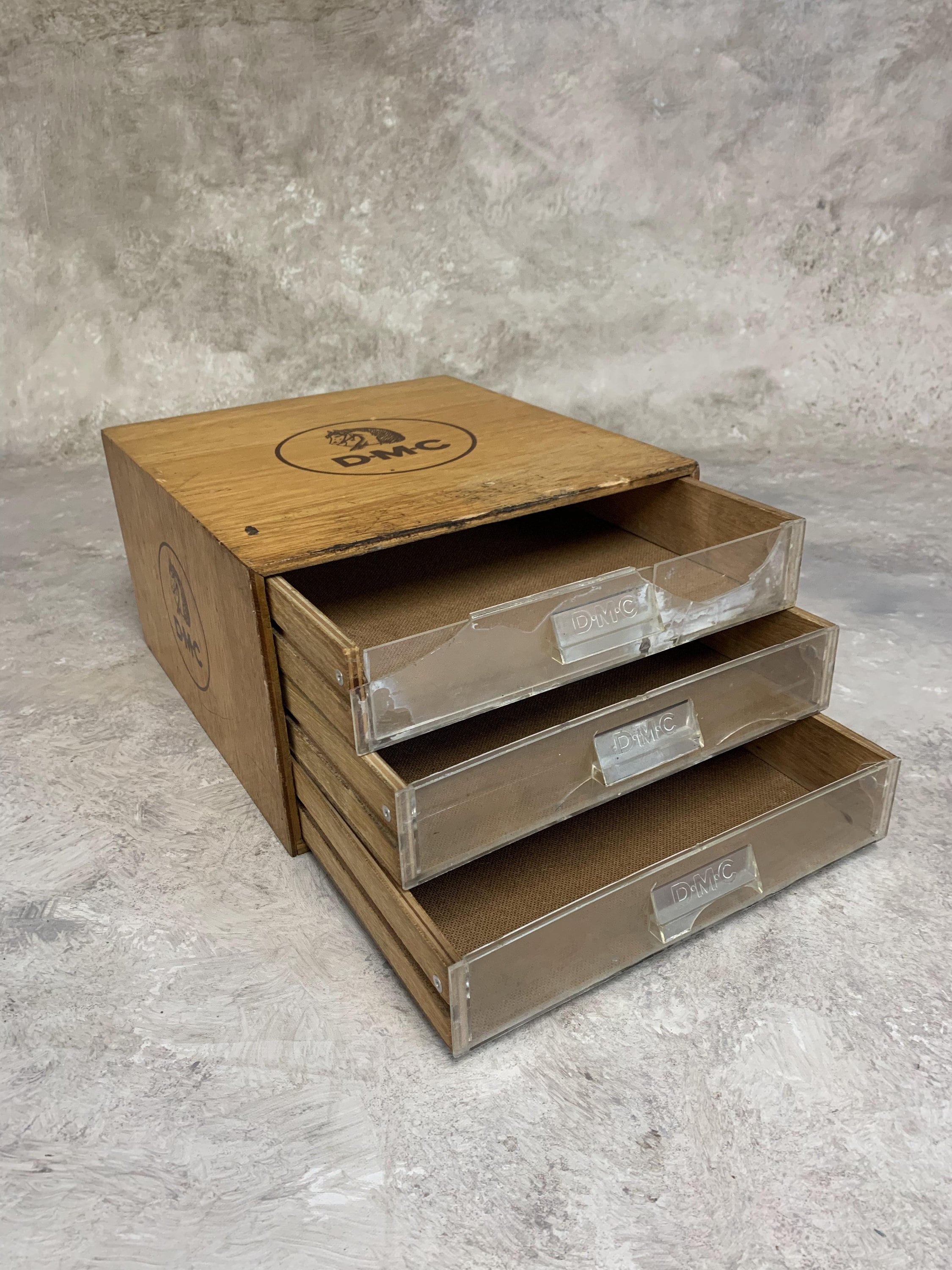Vintage DMC Wooden Sewing Box: French Haberdashery Storage