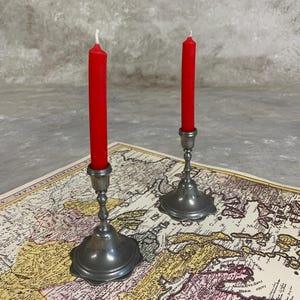 Vintage Pewter Candlesticks Set, Small Sturdy Antique Candle Holders for Home Decor, Collectors Gift