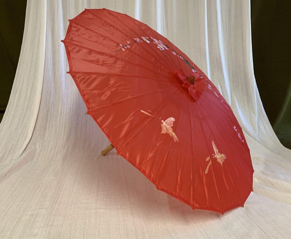 Vintage Parasol Umbrella,  Hand Painted Japanese … - image 2