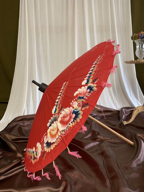 Hand painted Parasol, bamboo umbrella, Vintage Ja… - image 2