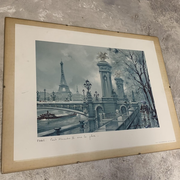 Vintage Paris Framed print, 1960s Colorised Print, Eiffel Tower and Notre Dame, Sacre Coeur, Arc de Triomphe.