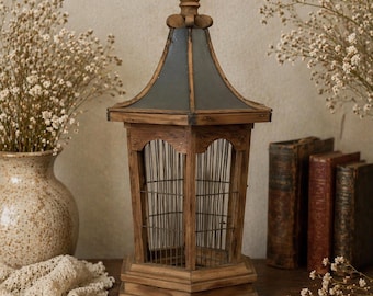Vintage Decorative Birdcage, Victorian Birdcage, Wooden Birdcage, Antique Bird Cage, Pine Wood Cage, Rustic Decorative Cage