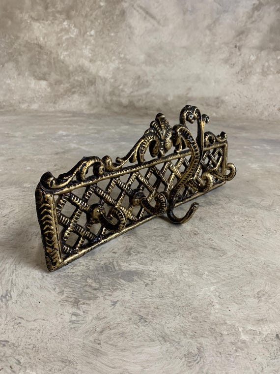 Mid Century Art Deco Brass Coat Rack: Cast Aluminum With Hooks