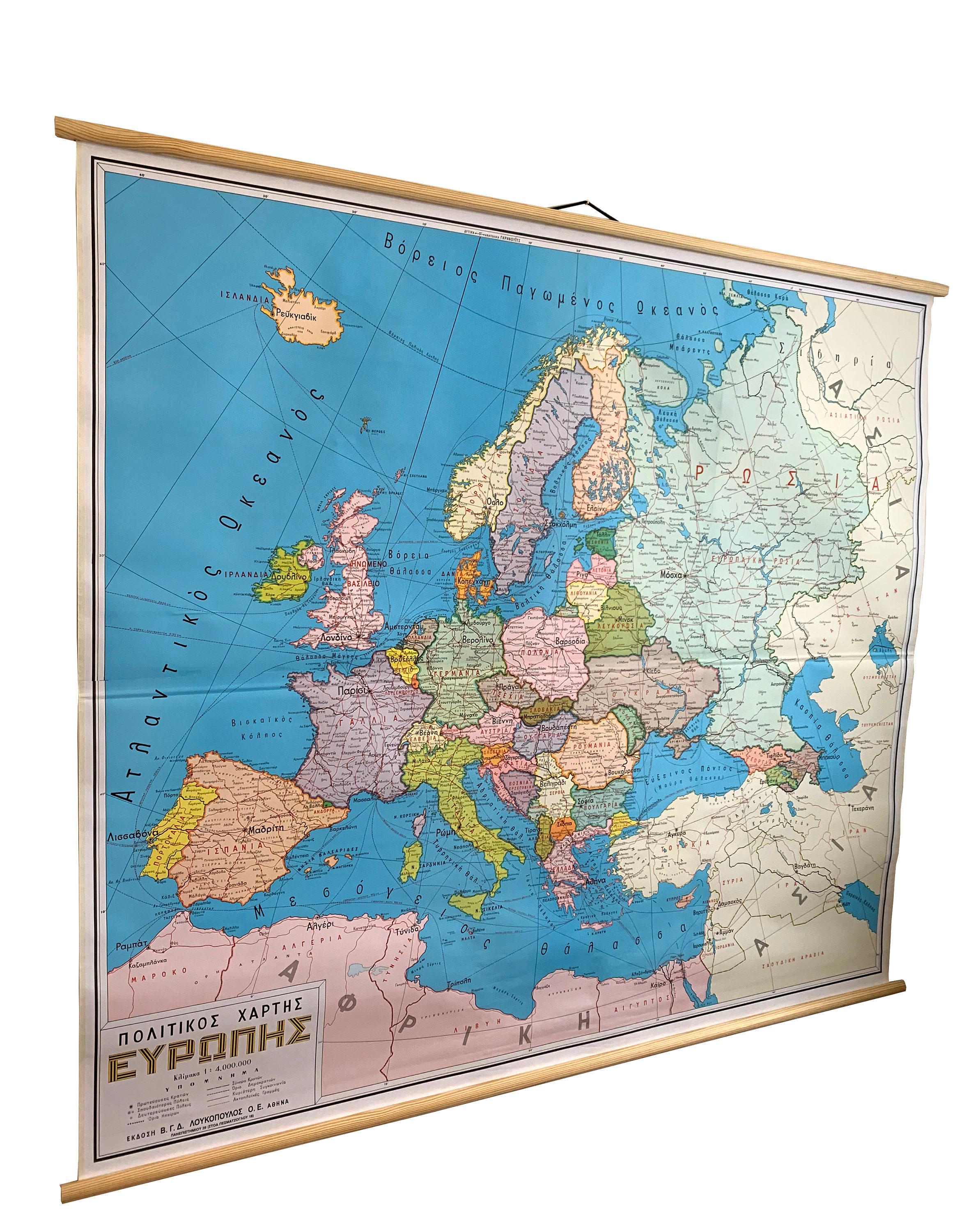 Vintage Europe Wall Map, Pull Down School Chart, Political Map of ...