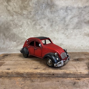 Red Citroen 2CV Metal Replica, Tin metal 2CV mini style car, Citroen Tin Metal Miniature Decoration, 10&quot; Citroen 2CV, Christmas Decor.