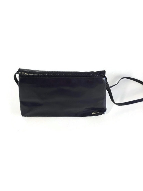 Vintage Black Crossbody Bag with frame, Black Lea… - image 9