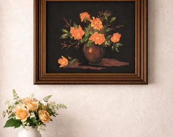 Vintage Floral Needlepoint Tapestry: Art Deco Embroidered Wall Hanging