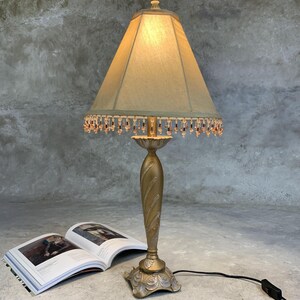 Vintage Ceramic Table Lamp, Gold Floral Design with Hanging Cubes, Perfect Lighting for Art Deco and Classic Style Homes, Gift for Her