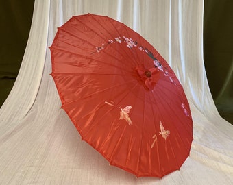 Paraguas vintage, sombrilla japonesa de bambú pintada a mano