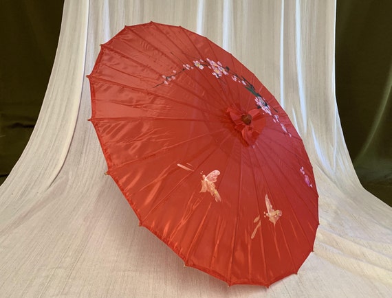 Vintage Parasol Umbrella,  Hand Painted Japanese … - image 1