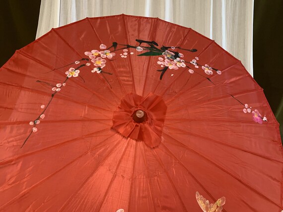 Vintage Parasol Umbrella,  Hand Painted Japanese … - image 3