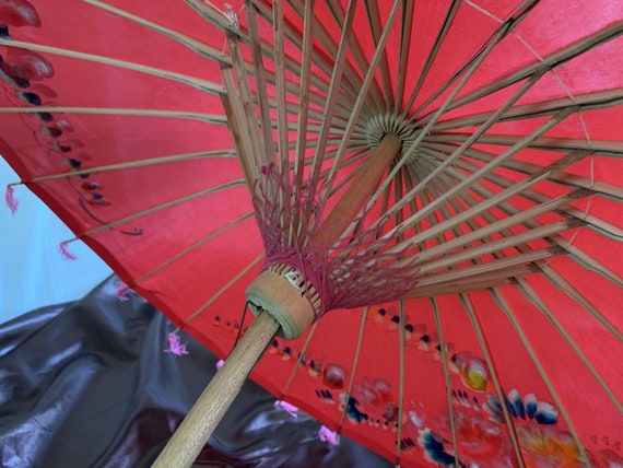 Hand painted Parasol, bamboo umbrella, Vintage Ja… - image 6